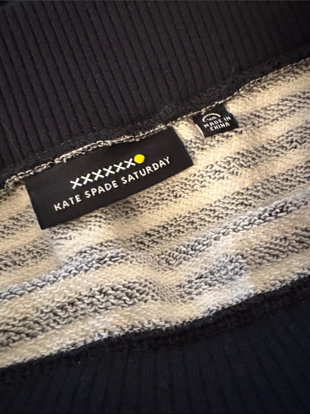 kate spade navy mini skirt with cream & gray stripe detail